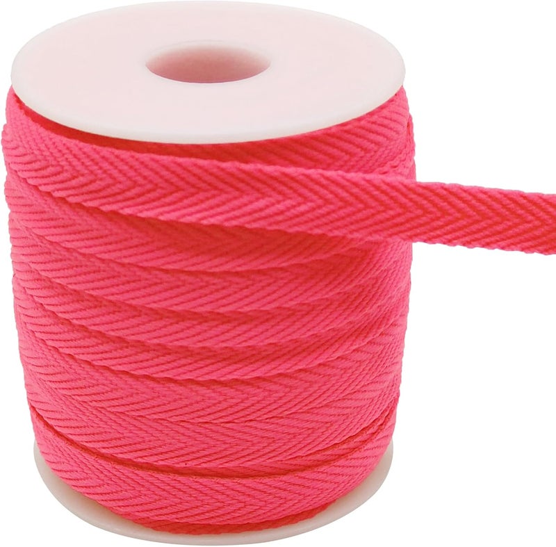 Evora 3/8 Inch Herringbone Twill Tape - 25 Yards Polyester Cotton Fabric Trim, 1mm Thick Durable Soft Webbing Strap for Sewing & Garment, Crafting- Flat Double Fold Bias Tape (Hot Pink 012) - Image 1